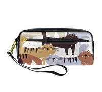 Astuccio per matite, penne con gatti felici, astuccio in pelle PU con cerniera, per ragazzi e ragazze, articoli per la scuola e l'ufficio