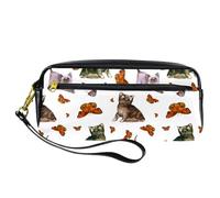 Astuccio per matite, penne e penne acquerellabili con gatti e farfalle, in pelle PU, con cerniera, per ragazzi e ragazze, per scuola e ufficio