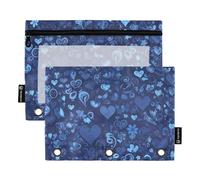 Astuccio per matite per adolescenti con finestra trasparente blu romantico per San Valentino, astuccio organizer grande e robusto con 3 anelli per scuola, ufficio e casa, multicolore, 2 pezzi