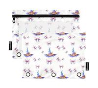 Astuccio per matite per adolescenti con finestra trasparente, colorato, con fiocco di Halloween, cappello da strega, in colori assortiti, 3 anelli, con cerniera, per scuola, ufficio e casa