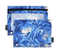 Astuccio per matite per bambini con finestra trasparente blu leopardato raccoglitore astuccio trasparente finestra e occhielli 3 fori cartelle perforate scuola classe ufficio organizzatori multicolore