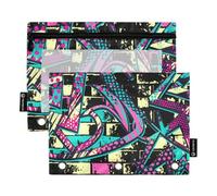 Astuccio per matite per bambini con finestra trasparente, colorato, alla moda, personalizzato, con graffiti, grande e robusto, 3 anelli, raccoglitore con cerniera, per riporre forniture scolastiche e