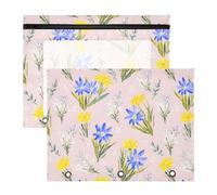 Astuccio per matite per raccoglitore a 3 anelli, astuccio trasparente con finestra superiore, grande capacità, per ufficio e scuola, confezione da 2 pezzi, motivo margherite gialle e blu margherite