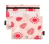 Astuccio per matite per raccoglitore a 3 anelli, confezione da 2 sacchetti per raccoglitori con finestra trasparente, forniture per il ritorno a scuola, 25 cm × 17 cm, forme del sole rosse