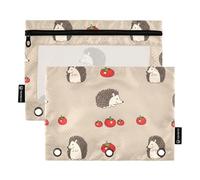 Astuccio per matite per raccoglitore a 3 anelli, grazioso riccio, pomodori, marrone, astuccio con cerniera, raccoglitore per la scuola, tasche trasparenti personalizzate, 24,9 x 18 cm, 2 confezioni