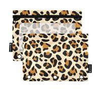 Astuccio per matite per raccoglitore a 3 anelli, leopardo, nero, marrone, a pois, con cerniera, per la scuola, con tasche trasparenti personalizzate, 24,9 x 18 cm, 2 confezioni