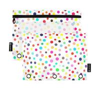 Astuccio per matite per raccoglitore a 3 anelli multicolore a pois bianchi con cerniera borse per matite con stampa carina raccoglitori scolastici tasche trasparenti personalizzate 24,9 x 18 cm, 2