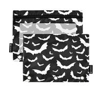 Astuccio per matite per raccoglitore a 3 anelli, sacchetti con pipistrelli di Halloween, con cerniera, portapenne con finestra trasparente, per scuola e ufficio, confezione da 2, Multi