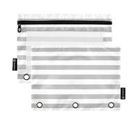 Astuccio per matite per raccoglitore a 3 anelli, sacchetti grigi con cerniera, astuccio portapenne con finestra trasparente per scuola, ufficio, confezione da 2, Multi