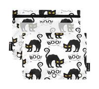 Astuccio per matite per raccoglitore a 3 anelli, sacchetti per gatti Happy Halloween con cerniera, astuccio portapenne con finestra trasparente per scuola e ufficio, confezione da 2, Multi