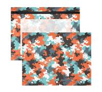 Astuccio per matite per raccoglitori a 3 anelli, astuccio trasparente con finestra superiore, grande capacità, per ufficio e scuola, confezione da 2 pezzi, motivo mimetico arancione, blu, bianco