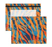 Astuccio per matite per raccoglitori a 3 anelli, astuccio trasparente con finestra superiore, grande capacità, per ufficio e scuola, confezione da 2 pezzi, motivo a righe tigre arancione blu