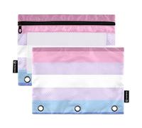 Astuccio per matite per raccoglitori a 3 anelli, bandiere Bigender Pride Lgbt, portapenne con cerniera, raccoglitori scolastici, tasche trasparenti con cerniera, 24,9 x 18 cm, 2 confezioni