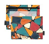 Astuccio per matite per raccoglitori a 3 anelli, forme astratte, con cerniera, matite e matite, motivo trasparente, astuccio per la scuola, morbido, 24,9 x 18 cm, 2 confezioni