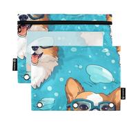 Astuccio per matite per raccoglitori a 3 anelli, grazioso astuccio per matite e cosmetici, con cerniera trasparente, per ufficio, viaggi, cosmetici, confezione da 2, Lovely Dog Blu, one sizex2,