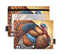 Astuccio per matite per raccoglitori a 3 anelli Thankful Thanksgiving Turkey Pen Pencil Bag Zipper Raccoglitore personalizzato scuola trasparente tasche morbide 24,9 x 18 cm, 2 confezioni