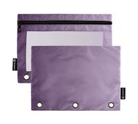 Astuccio per matite per raccoglitori a 3 anelli, viola sfumato, con cerniera, per la scuola, con tasche trasparenti, motivo floreale, 24,9 x 18 cm, confezione da 2