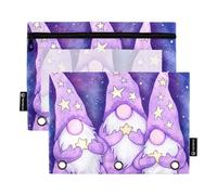 Astuccio per matite per ragazze per raccoglitore a 3 anelli, con cerniera, astuccio per penne personalizzato, trasparente, astuccio per la scuola, grazioso gnomi viola, stelle e notte, 24,9 x 18 cm, 2