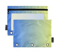 Astuccio per matite per ragazze per raccoglitori a 3 anelli, portapenne con cerniera, colori pastello e trasparenti, tasche blu giallo sfumato 24,9 x 18 cm, 2 confezioni