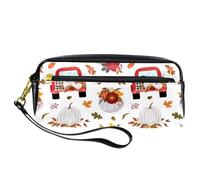 Astuccio per matite, pick-up e zucca autunnale, astuccio in pelle PU con cerniera, per ragazzi e ragazze, per scuola e ufficio