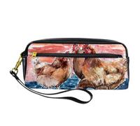 Astuccio per matite, quattro galline nell'acqua, astuccio per penne in pelle PU con cerniera, per ragazzi e ragazze, forniture per la scuola e l'ufficio