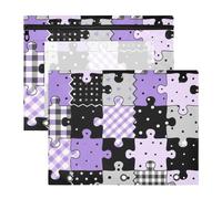 Astuccio per matite robuste cartelle tascabili per raccoglitori a 3 anelli, confezione da 2 pezzi, per insegnanti, ufficio, nero e viola, motivo puzzle creativo a quadri