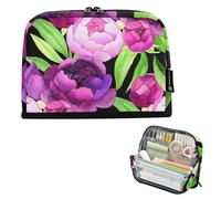 Astuccio per matite rosa viola peonie foglie verdi nero grande astuccio per matite con cerniera astuccio per ragazze aula portapenne animale arte college scuola superiore forniture per ufficio