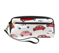 Astuccio per matite, rosso rosa e bianco per auto, in pelle PU, con cerniera, per ragazzi e ragazze, per scuola e ufficio