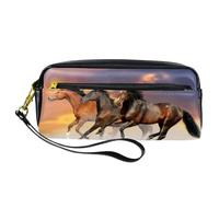 Astuccio per matite, tre cavalli galoppo nel deserto, astuccio in pelle PU con cerniera, per ragazzi e ragazze, per scuola e ufficio