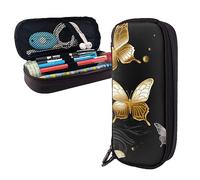 Astuccio per matite verde Alien stampato grande capacità astuccio matita sacchetto semplice cancelleria organizzatore per ufficio scatola supporto da viaggio, Oro Bianco Farfalle Nero, Taglia unica,
