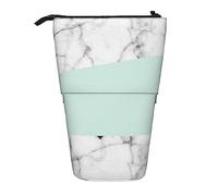Astuccio per matite verde menta mezzo pastello in vero marmo bianco, astuccio per matite con supporto, astuccio per matite telescopico con supporto per matite