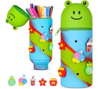 Astuccio per Penna in Silicone-Astuccio 2 in 1 in morbido Silicone Fai Da Te Telescopica Astuccio Portapenne Astuccio Scuola Verticale Kawaii Portapenne da Tavolo Chiusura
