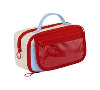 Astuccio per penne a forma di blocchi di colore di grande capacità con manico, astuccio carino retrò adatto per ragazze e bambini piccoli, Rosso, Talla única, One Style