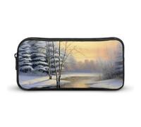 Astuccio per penne divertente con paesaggio invernale con albero di neve e fiume, astuccio ad alta capacità, astuccio per cancelleria, organizer per cosmetici, per uomini e donne, Stile:, 22*12*5cm,