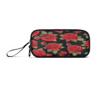 Astuccio per penne e matite con fiore rosso, grande, astuccio con cerniera