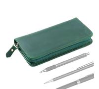 Astuccio per penne stilografiche in pelle, vintage per uso domestico, con 3 scomparti, astuccio per penne stilografiche - per scuola, studio, disegno, journaling, sketching, viaggi, casa e lug, Verde