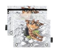 Astuccio per raccoglitori a 3 anelli, 3D Little Giraffe con cerniera, astuccio portapenne con finestra trasparente per scuola, ufficio, confezione da 2, Multi