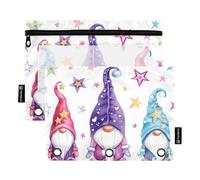 Astuccio per raccoglitori a 3 anelli, acquerelli, gnomi magici, stelle, con cerniera, astuccio portapenne con finestra trasparente, per scuola, ufficio, confezione da 2, Multi