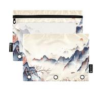Astuccio per raccoglitori a 3 anelli, antiche cime di montagna, fiori di prugna con cerniera, astuccio portapenne con finestra trasparente per scuola, ufficio, confezione da 2, Multi