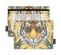 Astuccio per raccoglitori a 3 anelli, astuccio con testa di tigre e ananas, astuccio per matite e cosmetici, con cerniera trasparente, per ufficio, viaggi, cosmetici, confezione da 2, Ananas testa di