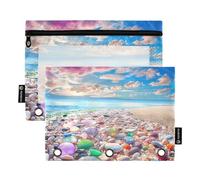 Astuccio per raccoglitori a 3 anelli, astuccio per matite con pietre arcobaleno marine, astuccio per matite e cosmetici, con cerniera trasparente, per ufficio, viaggi, cosmetici, confezione da 2,