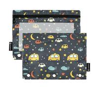 Astuccio per raccoglitori a 3 anelli, astuccio per matite e cosmetici, con cerniera trasparente, per ufficio, viaggi, cosmetici, confezione da 2, Little Stars Cars, one sizex2, Valigetta