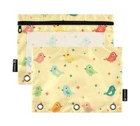 Astuccio per raccoglitori a 3 anelli, astuccio per matite e cosmetici, con cerniera trasparente, per ufficio, viaggi, cosmetici, confezione da 2, Little Lovely Bird, one sizex2, Valigetta