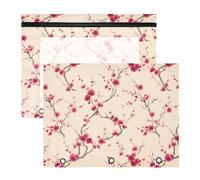 Astuccio per raccoglitori a 3 anelli, astuccio trasparente con finestra superiore, grande capacità, per ufficio e scuola, confezione da 2 pezzi, motivo con fiori di ciliegio e sfondo arancione chiaro