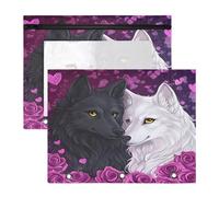 Astuccio per raccoglitori a 3 anelli, astuccio trasparente con finestra superiore, grande capacità, per ufficio e scuola, confezione da 2 pezzi, due lupi viola e rosa