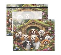 Astuccio per raccoglitori a 3 anelli, astuccio trasparente con finestra superiore, grande capacità, per ufficio e scuola, confezione da 2 pezzi, molti fiori e farfalle, Charles Cavalier Dog