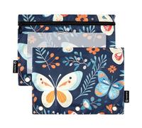 Astuccio per raccoglitori a 3 anelli, bellissimo astuccio per matite e cosmetici, con cerniera trasparente, per ufficio, viaggi, cosmetici, confezione da 2, Bellissima foglia di farfalla, one sizex2,