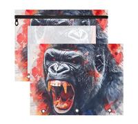Astuccio per raccoglitori a 3 anelli con finestra trasparente, con gorilla | Confezione da 2 grandi astucci per raccoglitori, tasca frontale trasparente con cerniera con 3 occhielli