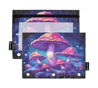 Astuccio per raccoglitori a 3 anelli, con funghi viola magici, con cerniera, portapenne con finestra trasparente, per scuola, ufficio, confezione da 2, Multi