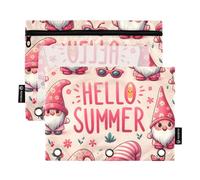 Astuccio per raccoglitori a 3 anelli, con gnomi Hello Summer, astuccio per matite e cosmetici, con cerniera trasparente, per ufficio, viaggi, cosmetici, confezione da 2, Ciao gnomi estivi, one sizex2,